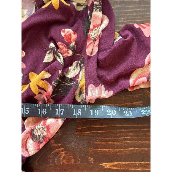 DOWNEAST Dress L Burgundy Wine Fall Fairy Ruffled Floral Cottagecore Faux Wrap - Picture 10 of 13